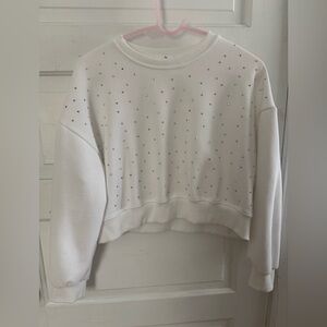 Rhinestone-embellished Cotton Sweatshirt in White